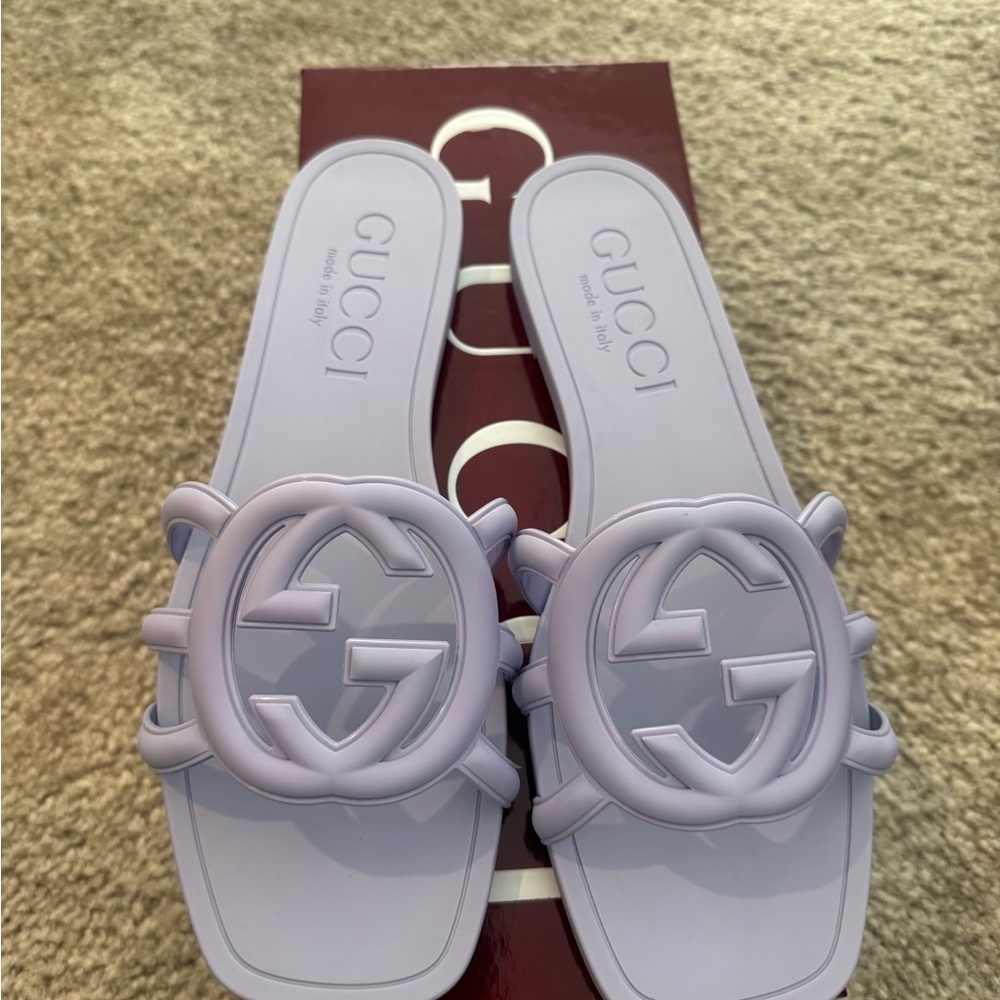 Gucci Light Purple Logo Slide Sandals